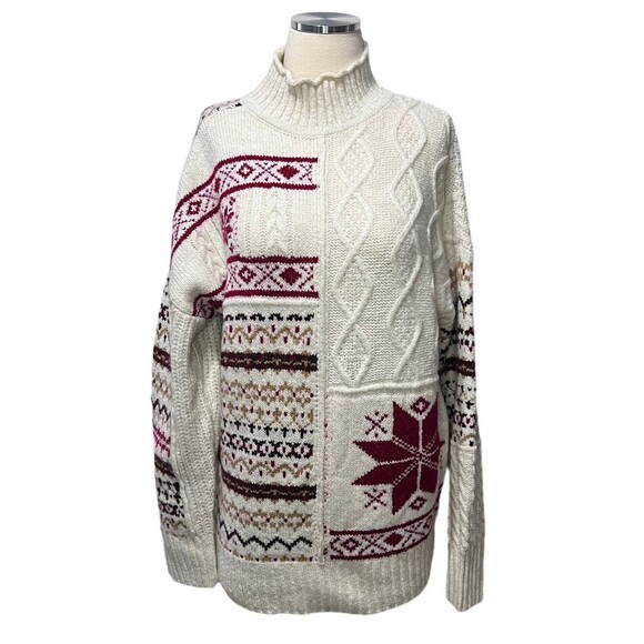American Eagle Fair Isle Snowflake Mock Neck Sweater Women's Size Small - Picture 1 of 8